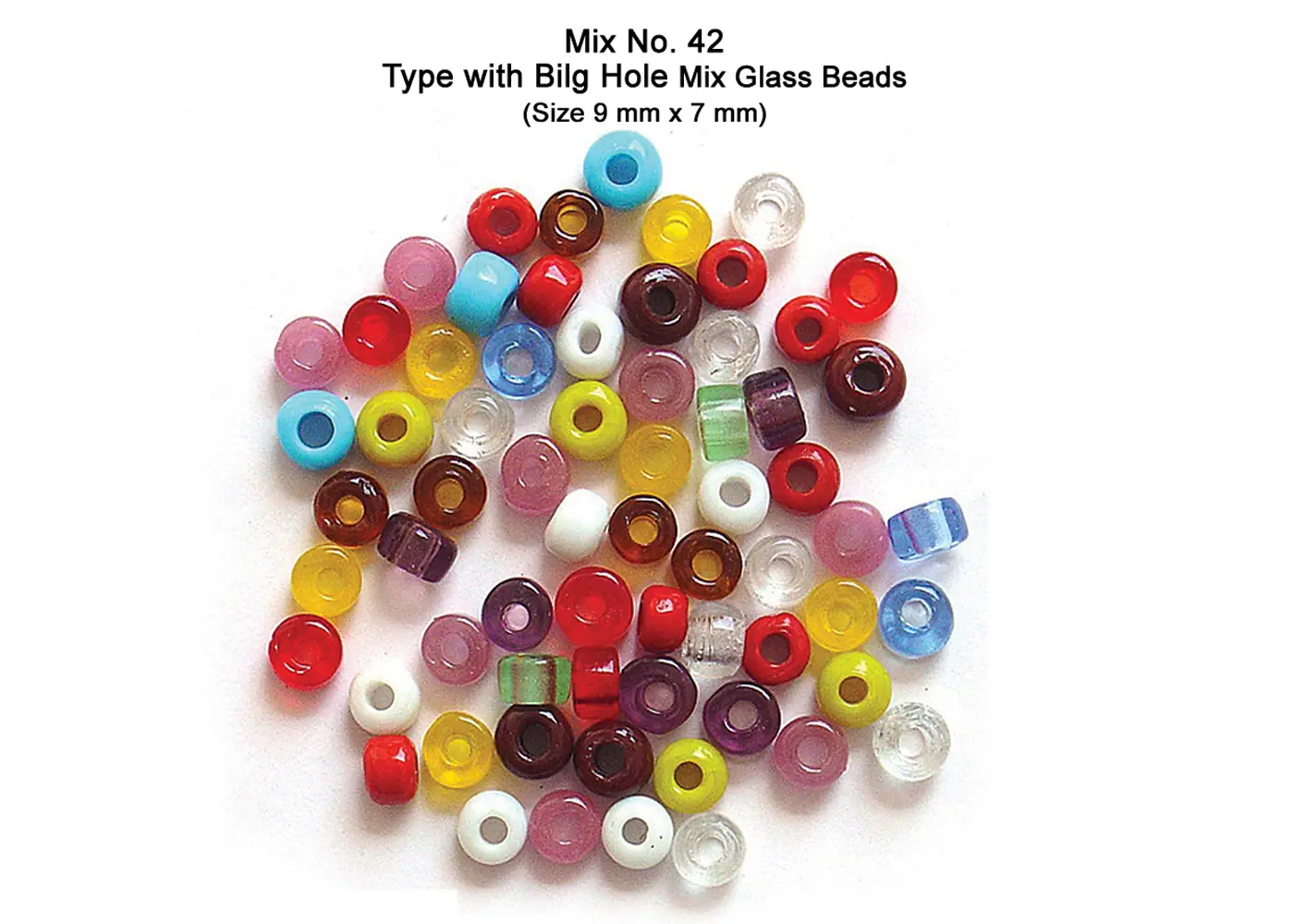 Tyre with Big Hole Mix Glass Beads (Size 9 mm x 7 mm)